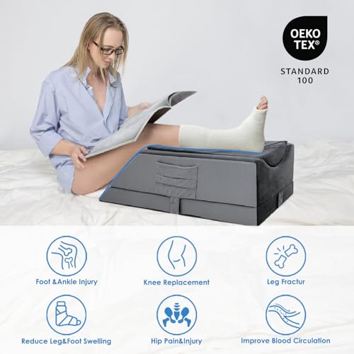 Image of Kehangte Leg Elevation Pillows for After Surgery,Wedge Pillow,Knee Pillows | 4-Height Adjustable,Single-Leg,Knee Surgery Recovery Equipment,Leg Pillow for Swelling and Blood Circulation,Washable Cover