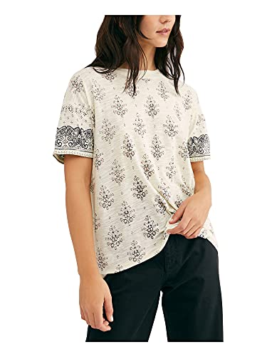 Free People Womens Yellow Printed Short Sleeve Crew Neck Top Size: S