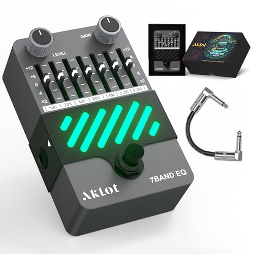 Image of AKLOT 7-Band Equalizer Guitar Pedal: Precise Frequency Shaping, (100Hz 200Hz 400Hz 800Hz 1.6kHz 3.2kHz), Compact Mini Electric EQ Guitar Pedal with True Bypass, NEON Spectrum