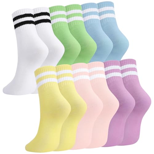 Utensilsto 6 Paare Socken Herren Damen, 35-38 Sportsocken Tennissocken Streifen Baumwolle Sport Socken für Damen Herren, Weiß, Grün, Blau, Gelb, Rosa, Lila