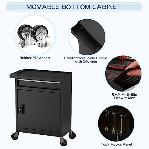 5-Drawers Rolling Tool Chest Tool Box With Wheels, 2-In-1 Detachable Tool Storage With Large Cabinet And Sliding Drawers, Removable Tool Box Organizer With Lockable For Garage, Workstation (Black) #TOP4