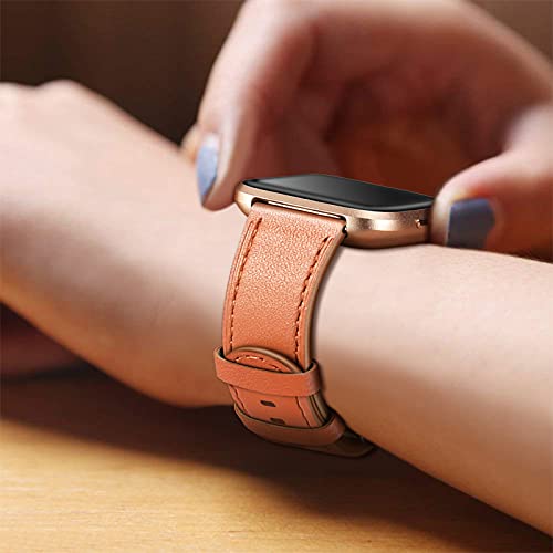 Fintie Bands Compatible With Fitbit Versa 2 / Versa/Versa Lite, Genuine Leather Band Replacement Accessories Strap Wristband, Brown #TOP1