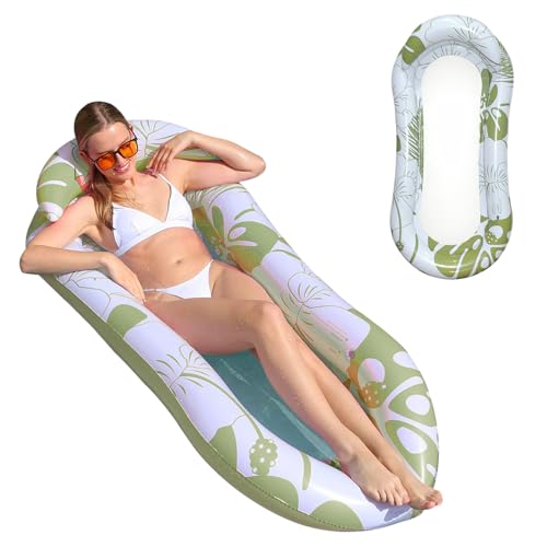 Jadin Colchoneta, Relax Tumbona de Piscina con Reposacabezas, Colchoneta Hamaca Flotante de Agua Juguetes para Tomar el Sol Camas de Aire para la Playa, 150 x 78 cm, Verde