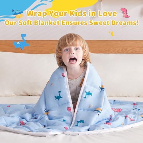 anfie Weighted Blanket Kids (36"x48" 5lbs) Weighted Blanket Cooling Blanket for Sleeping,Throw Size Breathable Blanket with Premium Glass Bead(Light Blue Dinosaur)