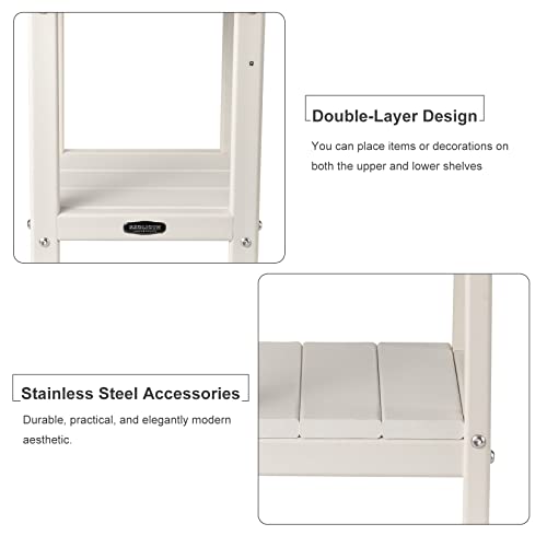 Rxoliotn Outdoor Morden Side Table, 16.6'' Patio Table Double Layer Hdpe End Table, Outside Plastic Resin Side Table, Weather Resistant Small Side Table For Pool, Porch,Lawn & Garden (White) #TOP7