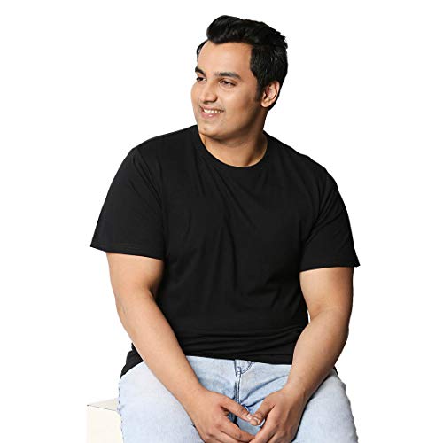 Image of Bewakoof Men's 100% Cotton Solid Regular Fit Round Neck Plus Size T-Shirt