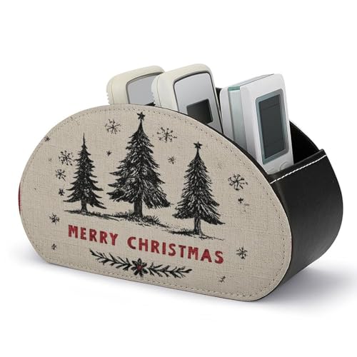 Jubonexis Soporte de control remoto de árboles de Navidad con 5 compartimentos de cuero para TV, organizador de escritorio