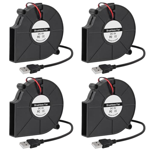4PCS 7515 Cooling USB Blower Fan 3D Printer DC 5V Fans Blower Turbo Hydraulic Bearing Brushless Cooling Fan for Small Appliances Replacements 75x75x15mm (DC 5V-USB)