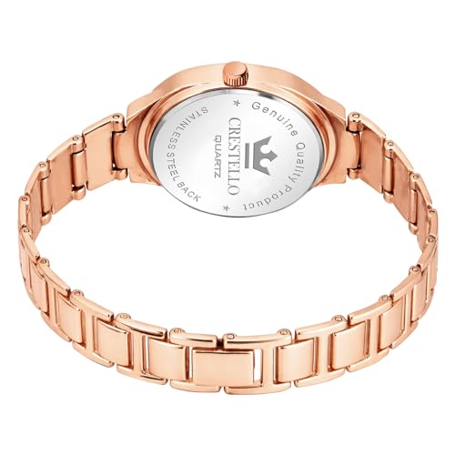 Image of CRESTELLO Brown /Rose Gold /Silver Plated Bracelet Analog Wrist Watch for Women (Brown /Rose Gold /Silver Dial) | 1 Year Warranty* | CR-JWL362-PT