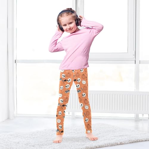 Girls' Athletic Leggings Ankle Length Yoga Dance Pants Kids Teen 4T Pumpkin Magic Book Skull4