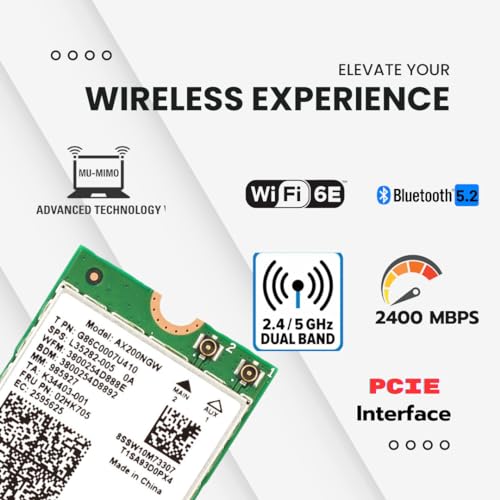 Image of Plugnet | Intel AX200NGW Wi-Fi 6 Wireless-AX PCIe M.2 Module | 2.4 Gbps, Bluetooth 5.2 | Dual Band | 802.11ax, Windows 11 /10, Linux Compatible (Only for Tiny pc)