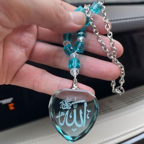 LKBNEOKL Muslim Beautiful car Pendant Blue Crystal Beads Allah Islam car Hanging