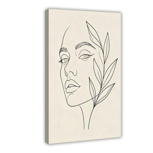 Art minimaliste : portrait féminin et plante, affiche sur toile 50x75 cm