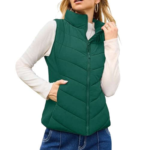 Gilet bouffant sans manches femme anti-froid veste d'hiver matelassée col montant zippée avec poche