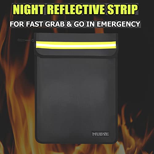Fireproof Waterproof Money Document Bag - 15\"x 11\" Safe Zipper Bags with Reflective Strip, Fire & Water Proof Storage Organizer Pouch for Important Documents Holder,File,Cash,Passport,Tablet (Black) - Thumbnail 2