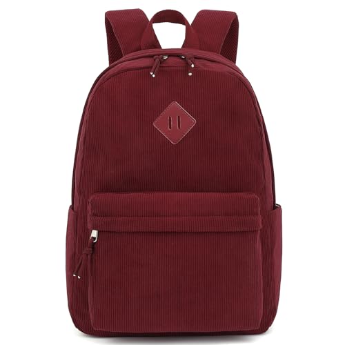 Corduroy Backpack for Girls, Kids Teens Elementary Middle High School Bags Women College Bookbags Travel Daypacks (Wine)