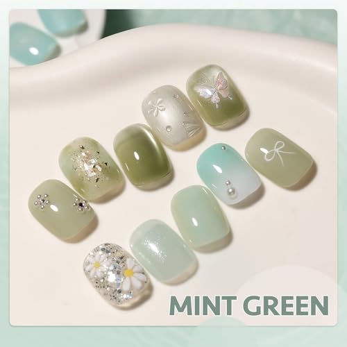 Image of GAOY Cat Eye Gel Nail Polish Set with Magnet for Jelly Green Glitter Holographic Cat Eye, Salon Gel Manicure and Nail Art DIY at Home, Mint Green