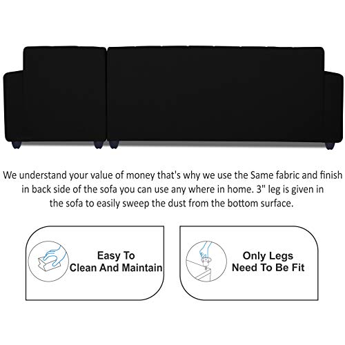 Image of Adorn India Rio HighBack L Shape 6 Seater Sofa Set (Right Hand Side) (Black) (3 Year Warranty)