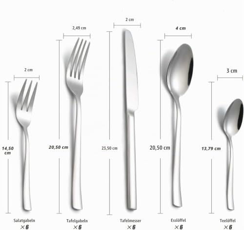 BEWOS Besteckset für 6 Personen, Silber 30-teiliges Besteckset aus Edelstahl, inklusive Messer, Gabeln und Löffel… – Ansicht 2