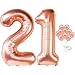 21 Number Balloons, Rose Gold - 21 Birthday Decorations | 21st Birthday Balloons Foil Mylar Rose Gold Balloons for Rose Gold Party Supplies | 21 Birthday Party Decorations with 32 Foot Balloons String