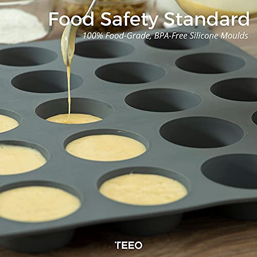 Teeo - Silicone Cupcake Pan - Muffin Top Pan - Gelatin Molds - Silicone Molds For Baking - Xl Reusable Bpa-Free Non-Toxic, Cold & Heat Resistant Bakeware Pans, Dishwasher Safe, 20 Round Cavities #TOP3