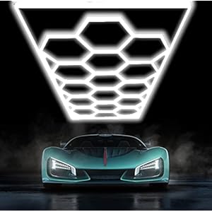 Car Detailing Led Garage Light,15 Hexagonal Grid Systems Led Shop Lights for Garage/Workshop with White Border, 6500K IP54 AC100-240V(191 “x96”)