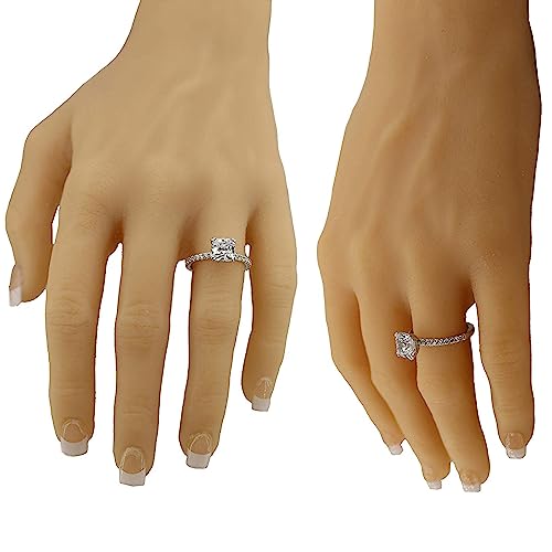 Central Diamond Center Silver 7Mm (2Ct) Cushion Cut Pure Brilliance Zirconia Solitaire W/Sides Eng Ring-Rhodium Plated-Size 5.5 #TOP2