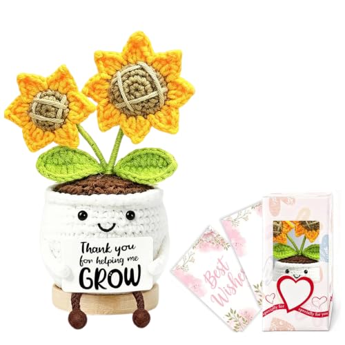 Teacher Appreciation Gifts Thank You Gifts for Women Crochet Sunflower Teacher End of Year Retirement Birthday Gifts for Women Teachers Coworkers Friends Boss Mom Thanks for Helping Me Grow Gifts