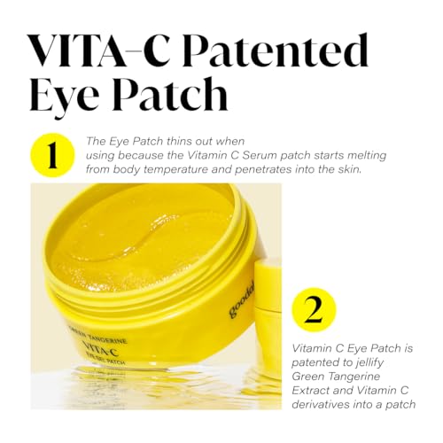 goodal green tangerine vitamin c eye patches 60 sheets  hydrating gel under eye masks for tired puffy eyes korean skincare glass skin look daily self care essentials