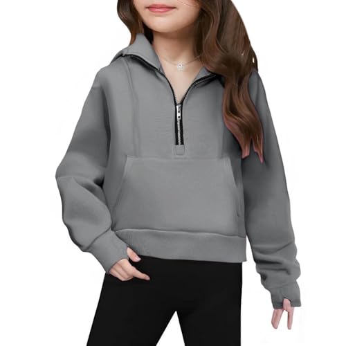 Girls Half Zip Hoodies Long Sleeve Thumb Hole Casual Sweatshirts Fleece Lined Pullover with Pockets Tween Clothes2