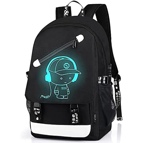 FEWOFJ School Backpack for Boys, Cartoon Luminous Bookbag 15.6inch Laptop Bag with USB Charging Port - Music Black Cover