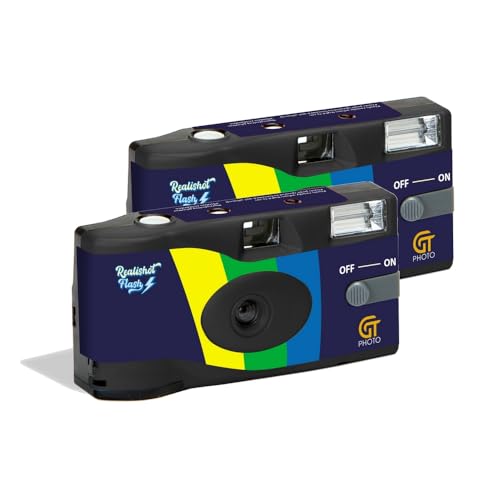 GT PHOTO GT27FL Realishot Flash - Pack de 2 Appareil Photo Jetable 35mm avec Flash, 27 Poses, Idéal pour Événements, Voyages et Souvenirs, Compact, Léger et Facile à Utiliser - Gris