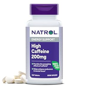 Natrol High Caffeine 200 mg per Serving, Energy Support Supplement for Adults, 100 Tablets, 100 Day Supply