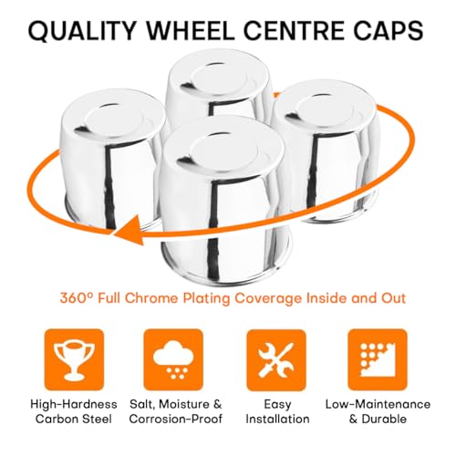 4Pc 108mm/4.25inch Trailer Wheel Center Caps Fit 4.25" Center Bore Truck Trailer RV SUV Wheels Rims Carbon Steel Silver Hub Covers, Height: 4.33in, Auto Accessories by GTOWNWORKS - Image 3