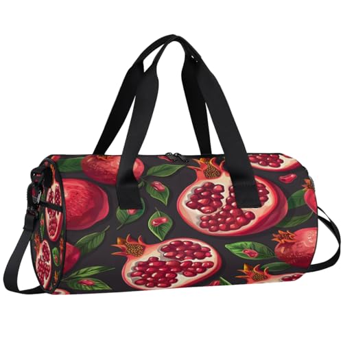 Fruit Pomegranate Leaves Travel Gym Bag Waterproof Sport Dance Bag for Women Men Portable Gymnastics Duffel Bags Canvas Tote Carry on Handbag for Workout Overnight Weekender