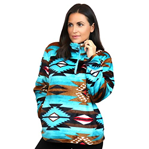 TrailCrest Aztec Women’s Velour 1/4 Zip Jacket, Ultra Soft Plush Coral Fleece with Velvety Feel, Aztec Ikat Trendy Prints3