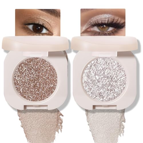 FeiCuiYun Glitter Shimmer Sparkle Eye Shadow Palette Makeup for Older Women, Pearl White Silver Glitter Shimmer Metallic Holographic Iridescent Cream Iridescent Single Monochrome Eyeshadow Makeup, 11 2Pcs