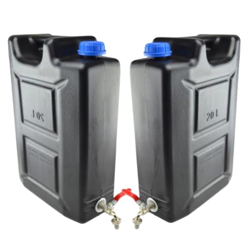 Bidón de agua de plástico, 20 l, depósito de agua con grifo, juego de 2 unidades, recipiente de agua potable, bidón de reserva, bidón de plástico, para casa, jardín, camping, etc., cierre hermético,