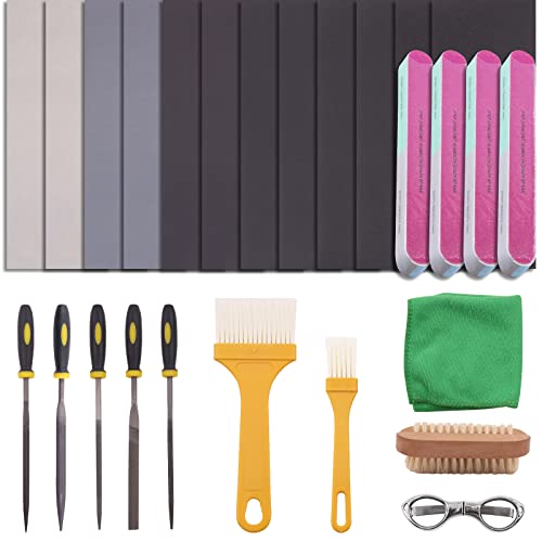 Wokape W367 26Pcs Resin Casting Tool Set, Resin Sanding Polishing Pad Kit, Include Sanding Blocks/ 240#-5000# Sanding Paper/Files/Scissors/Cleaning Brushes For Polishing Epoxy Resin Supplies cover