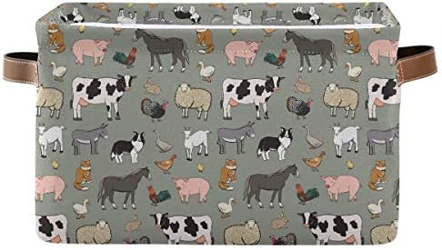 KEEPREAL Farm Animals Pattern Rectangle Storage Bin, 15 x 11 x 9.5 in, Collapsible Organizer Storage Basket for Home Décor