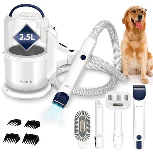 Yinole Dog Grooming Kit & Dog Hair Vacuum, Pet Grooming Vacuum with Pet Hair Remover & Clippers, 2.5L Dust Cup Dog Brush Vacuum with 6 Pet Grooming Tools