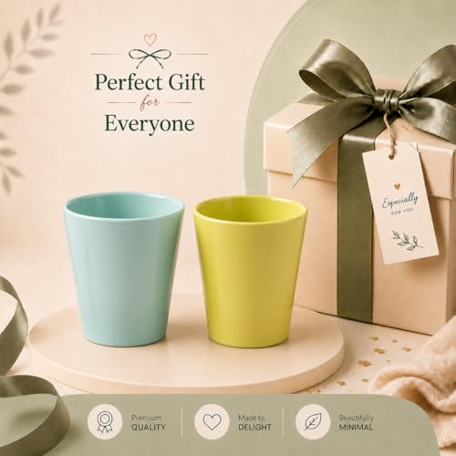 Image of Xtore Refreshing Matte Ceramic Planter Set for Indoor Plants | Minimalist Decorative Flower Pots for Desk, Shelf & Home Styling (Pack of 2, Planter only)