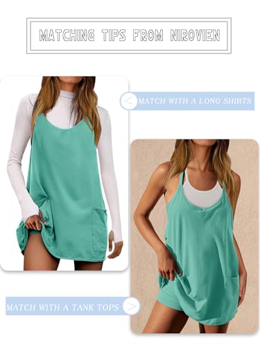 Image of Nirovien Womens Tennis Dress Workout Mini Dress with Shorts Sleeveless Spaghetti Straps Golf Athletic Dresses
