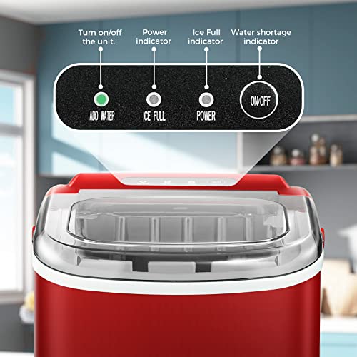 Countertop Ice Maker, Self-Cleaning Portable Ice Maker Machine With Handle, 9 Bullet-Shaped Ice Cubes Ready In 6 Mins, 26Lbs/24H With Ice Scoop And Basket For Home/Kitchen/Party (Red) #TOP3