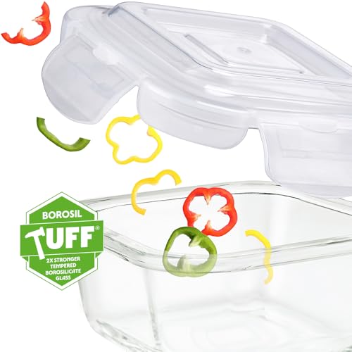 Image of Borosil Elite Lunchbox | 320ml x 2 Square Container Set | Made in India Borosilicate Glass | Microwave & Dishwasher Safe, Leakproof | Tiffin for Office /School /College | Vertical