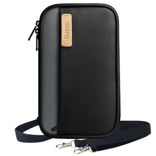 Image of Passport Holder Cover with Shoulder Strap for Travel | Organizer Pouch for Men & Women | Passport Holder with Credit Debit Card Slots, Boarding Pass, Tickets, Visa, Mobile & Cash (Black)