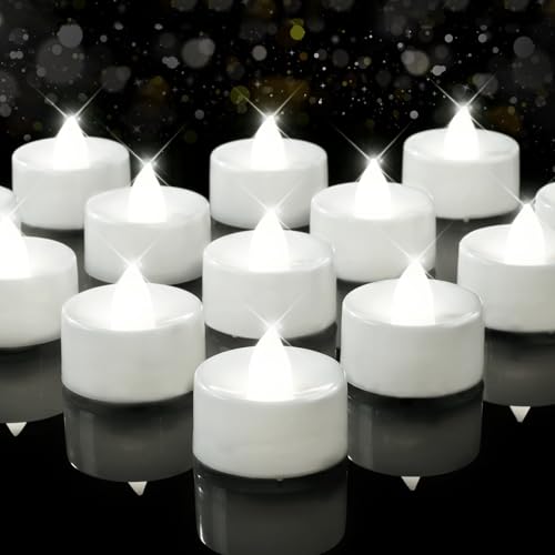 Image of BEICHI Flameless Candles, 24Pack Battery Operated Candle, LED Tea Lights Candles Battery Operated, Flickering Fake Votives for Wedding Halloween Christmas Diwali- Pure White Light