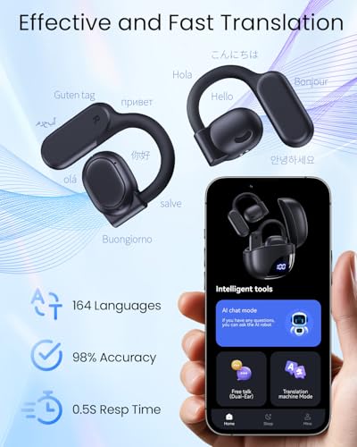 Image of AI Translation Earbuds Real Time 164 Languages 80H Playtime Translator Ear Buds Audifonos Traductores Ingles Espanol Wireless Earphones Bluetooth AI Headphone for Travel Meeting Learning K08 Black