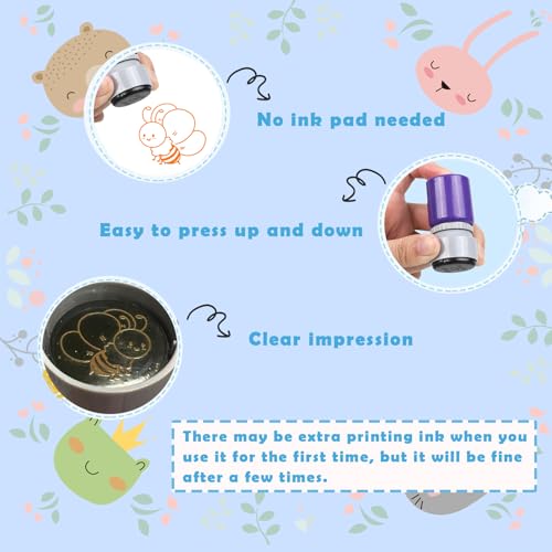 4 Stück Selbstfärbende Lehrer Stempel, Lob Ermutigung Kinder, Lehrer Bewertung Belohnung Motivation Briefmarken, Bunte Cartoon Stempel Lob Siegel Ermutigung, Belohnungsstempel Set