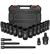 ARTIPOLY Impact Socket Set 1/2’’ Drive SAE,19pcs Deep Impact socket set（3/8’’-1-1/4’’）,14pcs Sock...